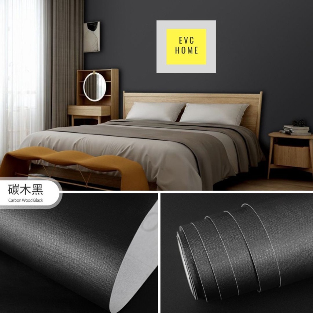 EVCHOME 45CM x 9M Wallpaper Sticker Embos 3D Premium Polos Black / Wallpaper Dinding