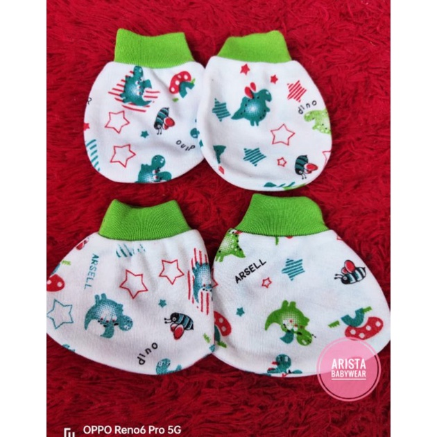 Set sarung tangan+kaki bayi pergelangan RIB motif