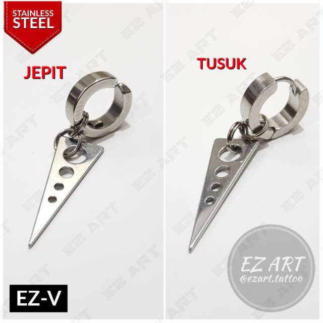 1Pc Model EZ-V Silver Anting Jepit Tusuk Variasi Bandul Gaya Punk Korea KPOP Stainless Steel