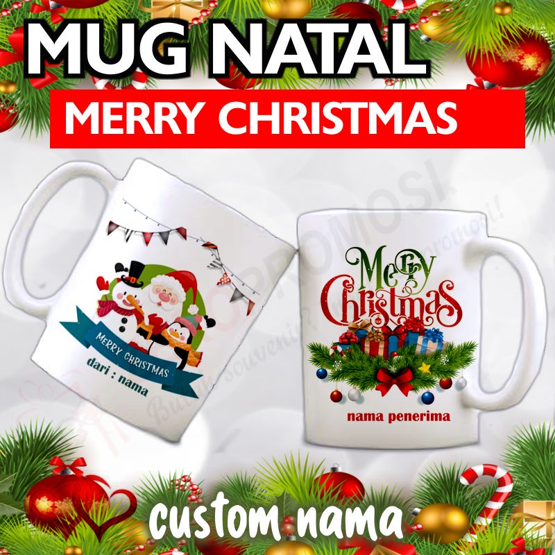 Mug Natal Custom / Souvenir Mug Ucapan Natal Christmas / Mug Tahun Baru