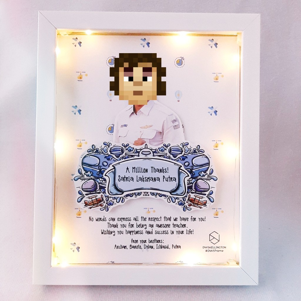 Kado Maskapai Penerbangan Pesawat Resign Flight Farewell Frame B LAMPU Doodle Art DWSkellington