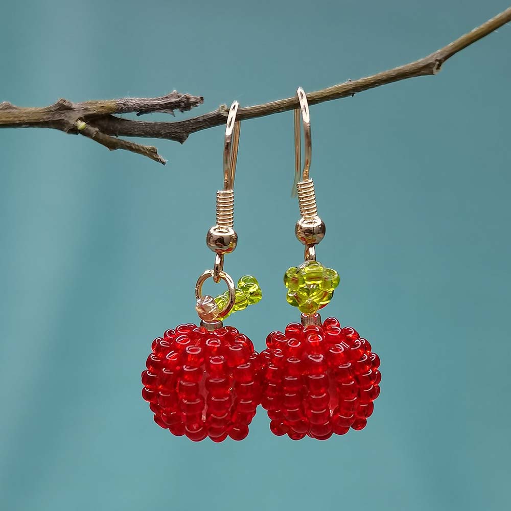 Anting Manik-Manik Bentuk Buah Apel Handmade DIY Untuk Wanita