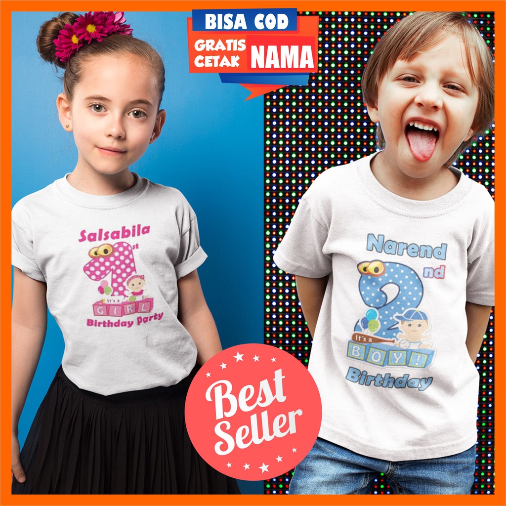 Baju Kaos Nama Ulang Tahun Birthday Ultah Anak Cowok Laki Laki Cewek Perempuan Gratis Cetak Custom S