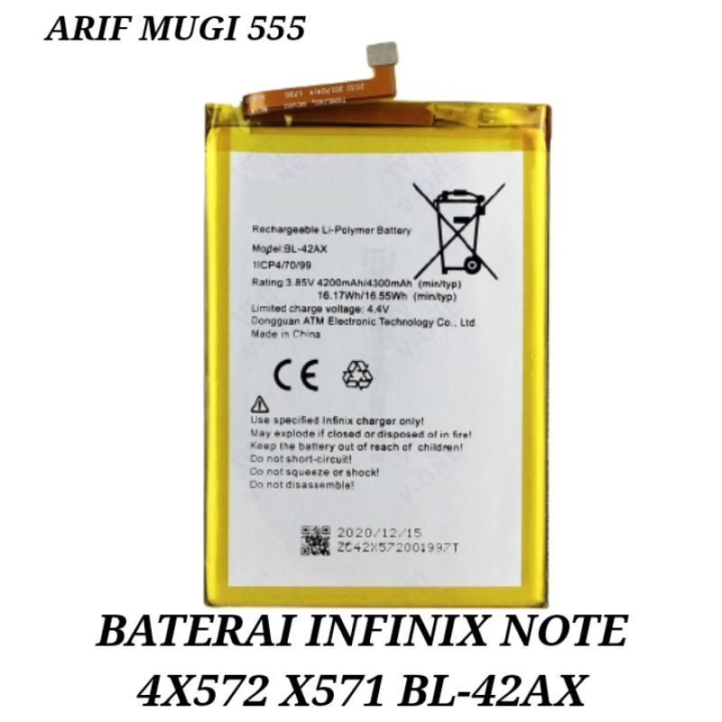 Baterai Battery Batrai Infinix Note 4 X572 X571 BL-42AX Original