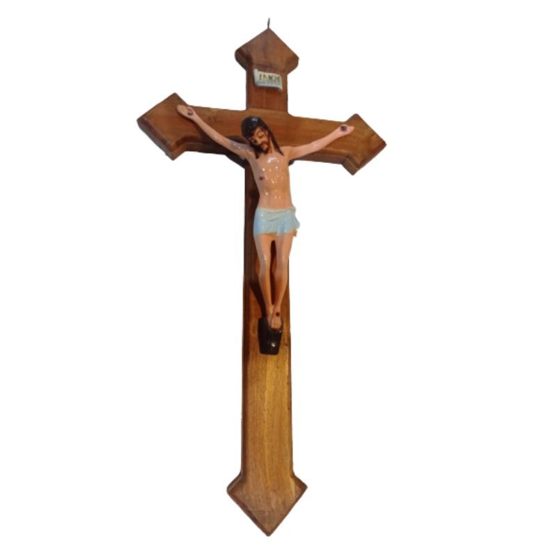 PAJANGAN SALIB YESUS INRI TINGGI 40 CM BAHAN KAYU DAN FIBERGLASS - DEKORASI SOUVENIR MURAH