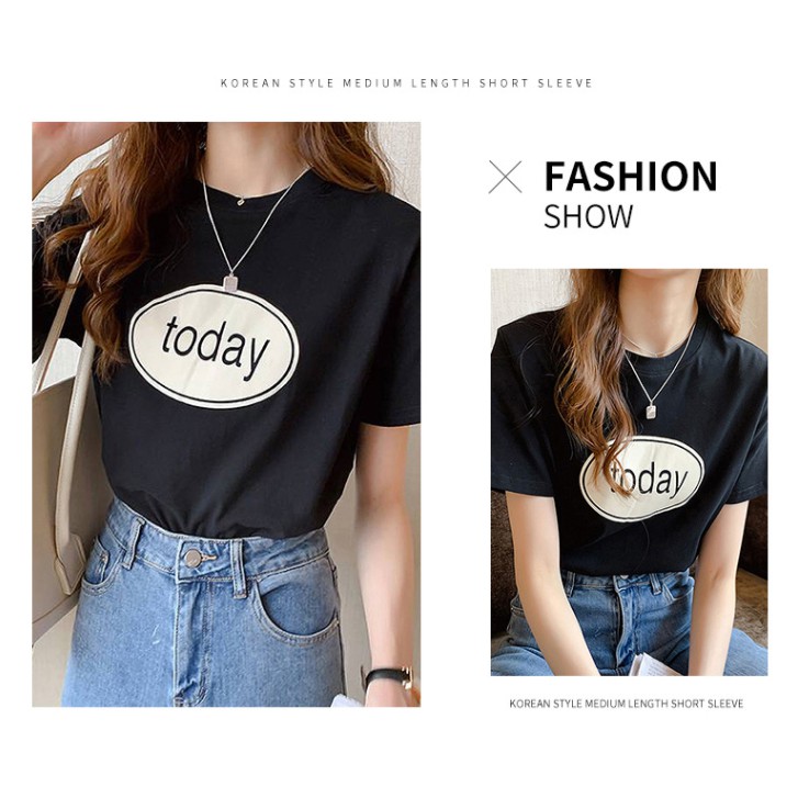 Kaos Wanita Kaos Casual Santai Fashion Lengan Pendek T-shirt Motif Tulisan Today Kaos Premium