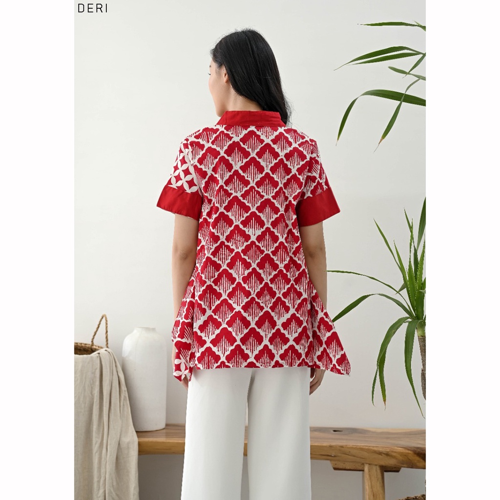 Evercloth Deri Blouse Wanita Atasan Wanita Baju Batik Wanita Jumbo Top Seragam