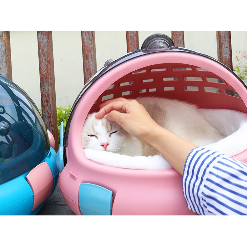 Pet Carrier Astronot Dengan Ranjang Tidur, Litter Box 3 in 1 Premium Untuk Kucing Dan Anjing