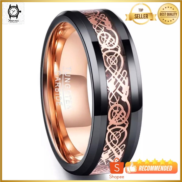 Cincin Pria Tungsten Carbid Pertunangan Celtic Gold Dragon Premium Quality