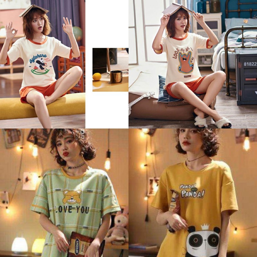 BAJU TIDUR COTTON IMPORT SIZE M-2XL SET CELANA PENDEK MOTIF KAOS BEST