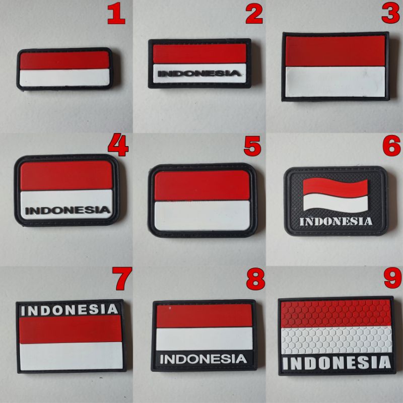 PATCH RUBBER LOGO BENDERA INDONESIA MERAH PUTIH/TEMPELAN EMBLEM KARET VELCRO