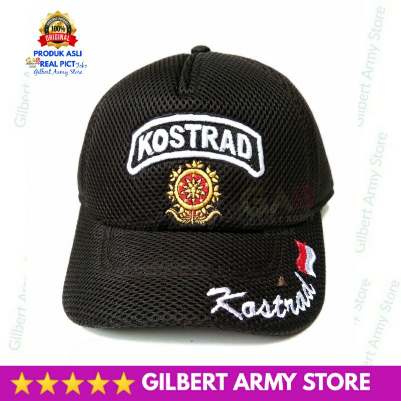 Topi Kostrad Jaring Hitam Variasi Bendera Merah Putih GILBERT ARMY STORE Hat Pria Terbaru