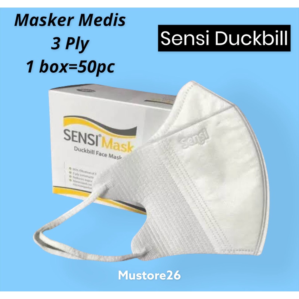 Masker Medis Mulut Sensi Duckbill 3 ply/ 3 lapis Earloop isi 50pcs Emboss Sensi Original
