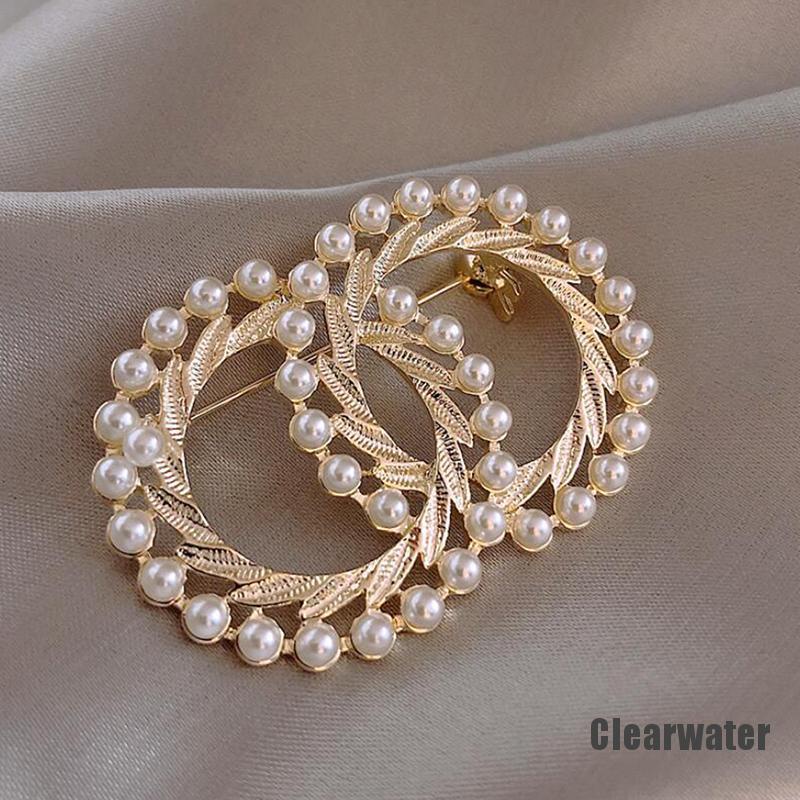 Bros Pin Enamel Bentuk Lingkaran Ganda Aksen Mutiara Warna-Warni Untuk Mantel Syal-8