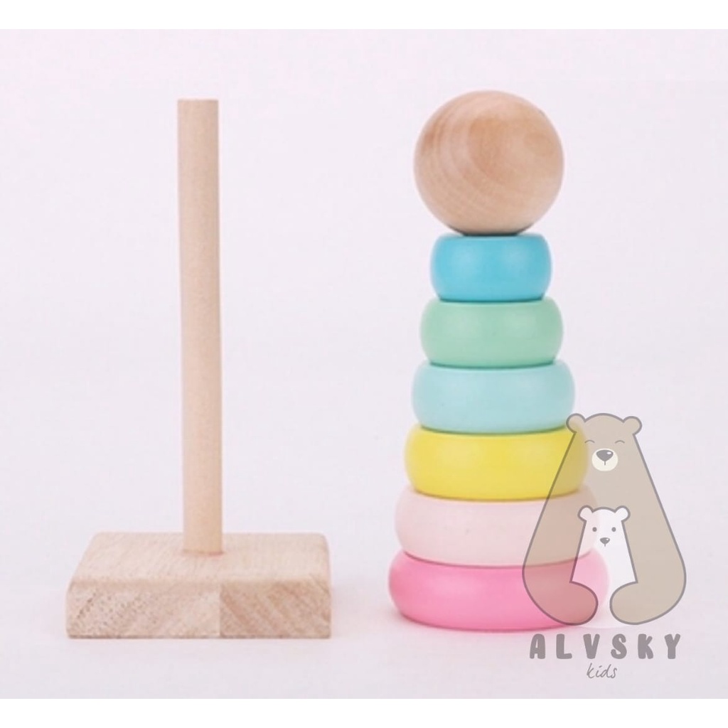 RAINBOW TOWER MAINAN EDUKASI ANAK MENARA SUSUN CINCIN PELANGI RING DONAT