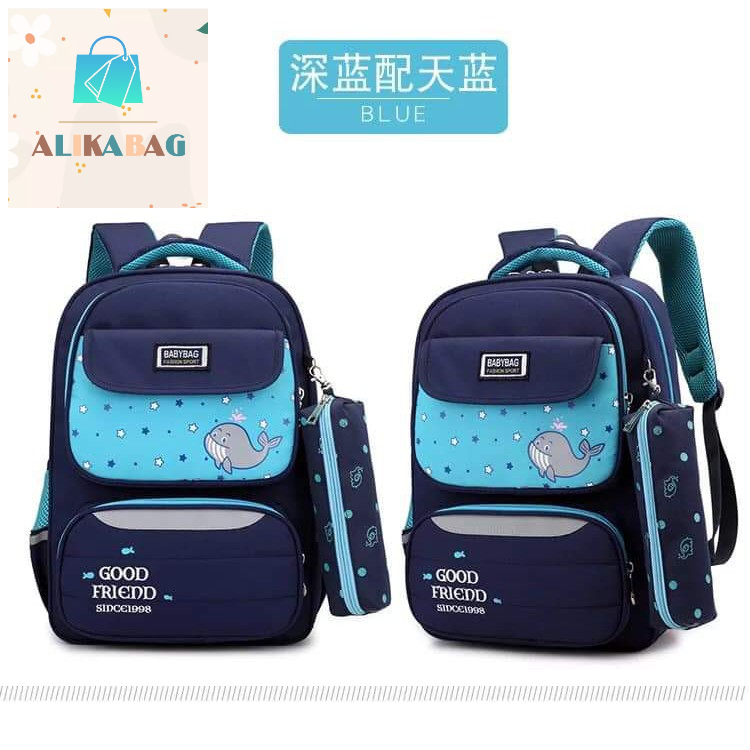 ALIKA BAG - Tas Ransel Sekolah Anak Laki-laki / Perempuan Karakter Paus Laut