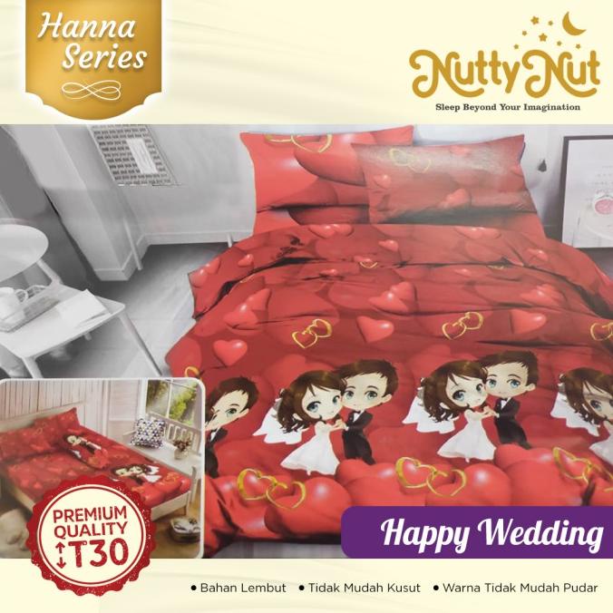 Sprei Nutty Nut Sprei Set Microtex Hn - 120x200x30 Single - Happy Wedding