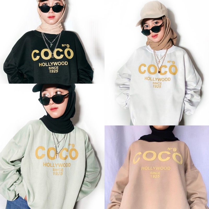 SWEATER COCO HOOLYWOOD CREWNECK MURAH SWEATER WANITA OBLONG SWEATER KEKINIAN