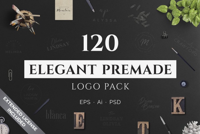 120 Elegant Premade Logo Pack - Photoshop &amp; Illustrator