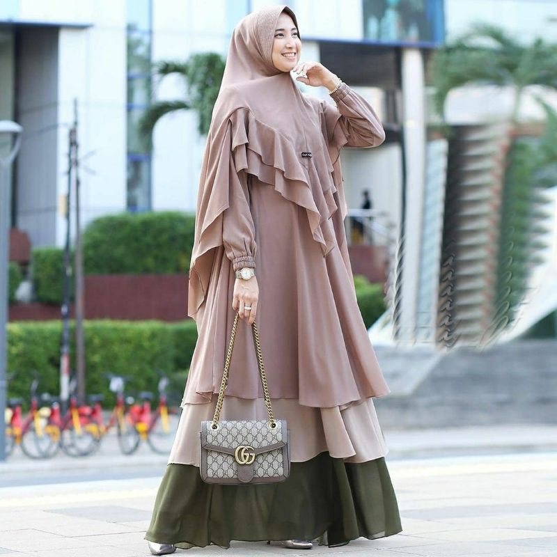 Ns FC Najibah Gamis Syar'i asdf havana syari baju gamis kekinian Muslim Modis-Havana mocca.army