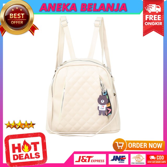 Tas Ransel Jinjing Cewek Saniza Warna Cream Model Terbaru Kekinian Lucu Cocok Untuk Hangout