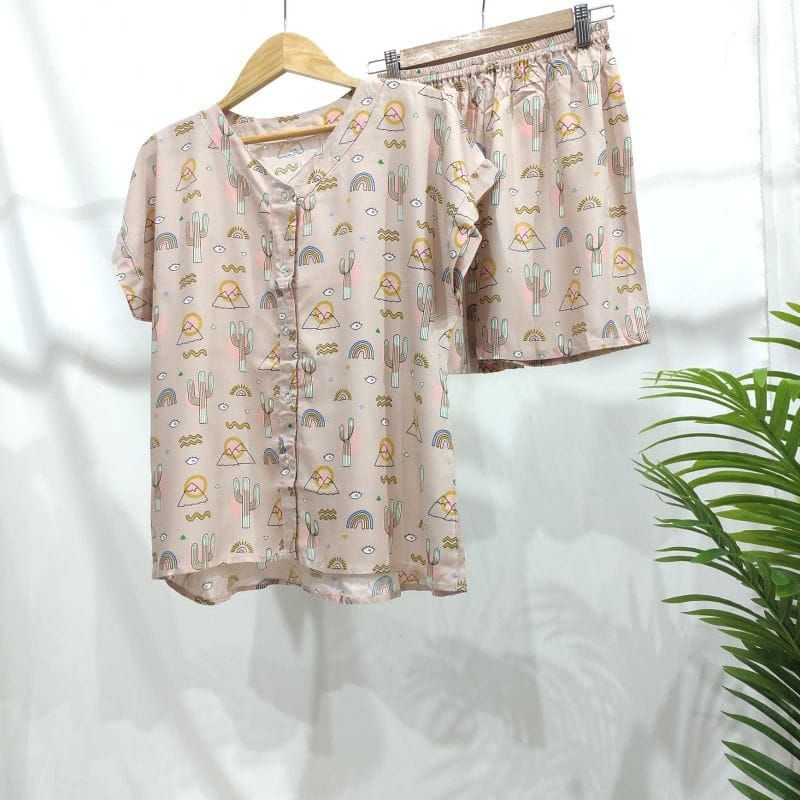 PIYAMA KANCING PENDEK HITS PIYAMA KANCING BUSUI | PIYAMA RAYON | HOMEWEAR-NK PD F