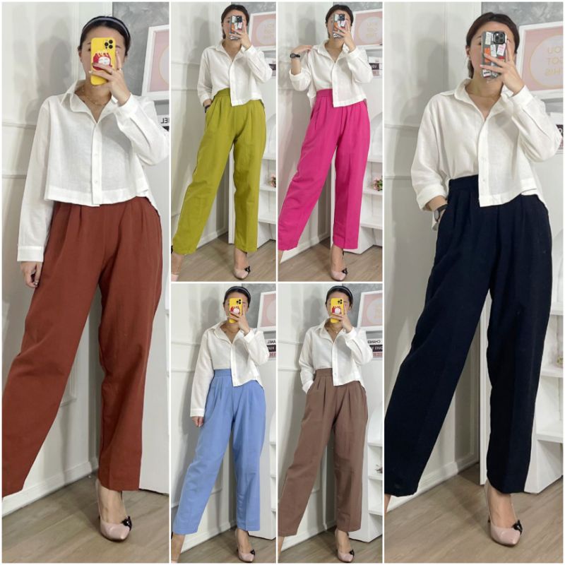 ♡ PREMIUM ♡ ORIGINAL ! ANNE 2 IN 1 SET LONG SLEEVE SLING BACK SHIRT WITH LONG PANTS / SETELAN KEMEJA LENGAN PANJANG &amp; CELANA PANJANG ( BUSUI FRIENDLY )