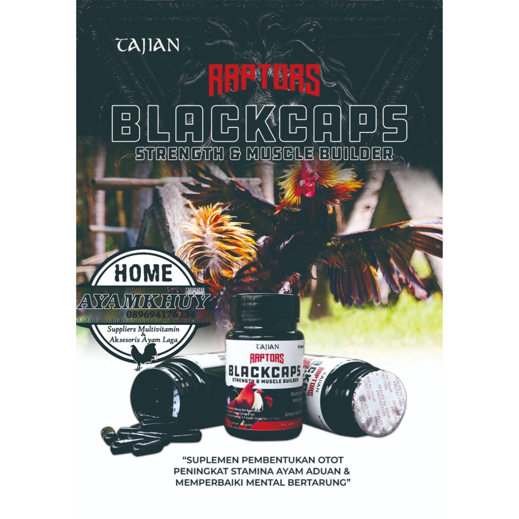 DOPING KAPSUL AYAM ADUAN PISAU LAGA - TAJIAN RAPTORS BLACKCAPS 30 KAPSUL