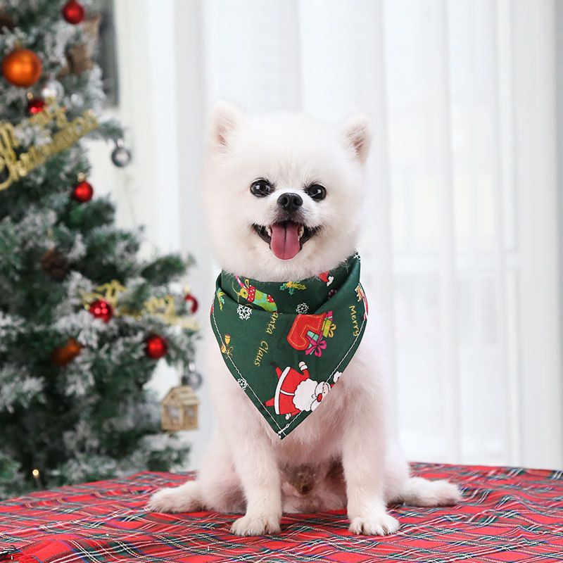 【100% Cotton 】Christmas Dog Bandana Reversible Triangle Bibs Scarf Cat Large Pets Accessories