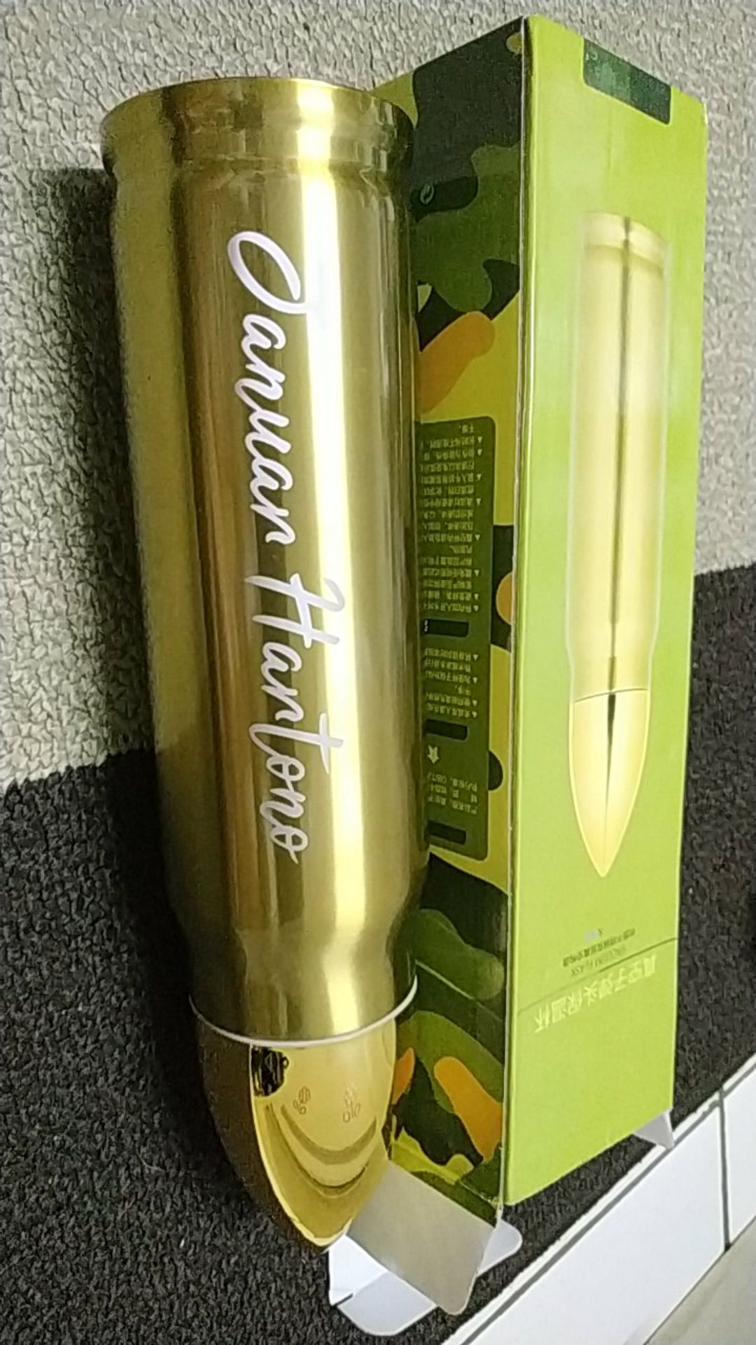 Free Laser Nama | Tumbler Peluru Unik Dgs A38 Gold  - Stainless Steel 500ml Free Custom Nama