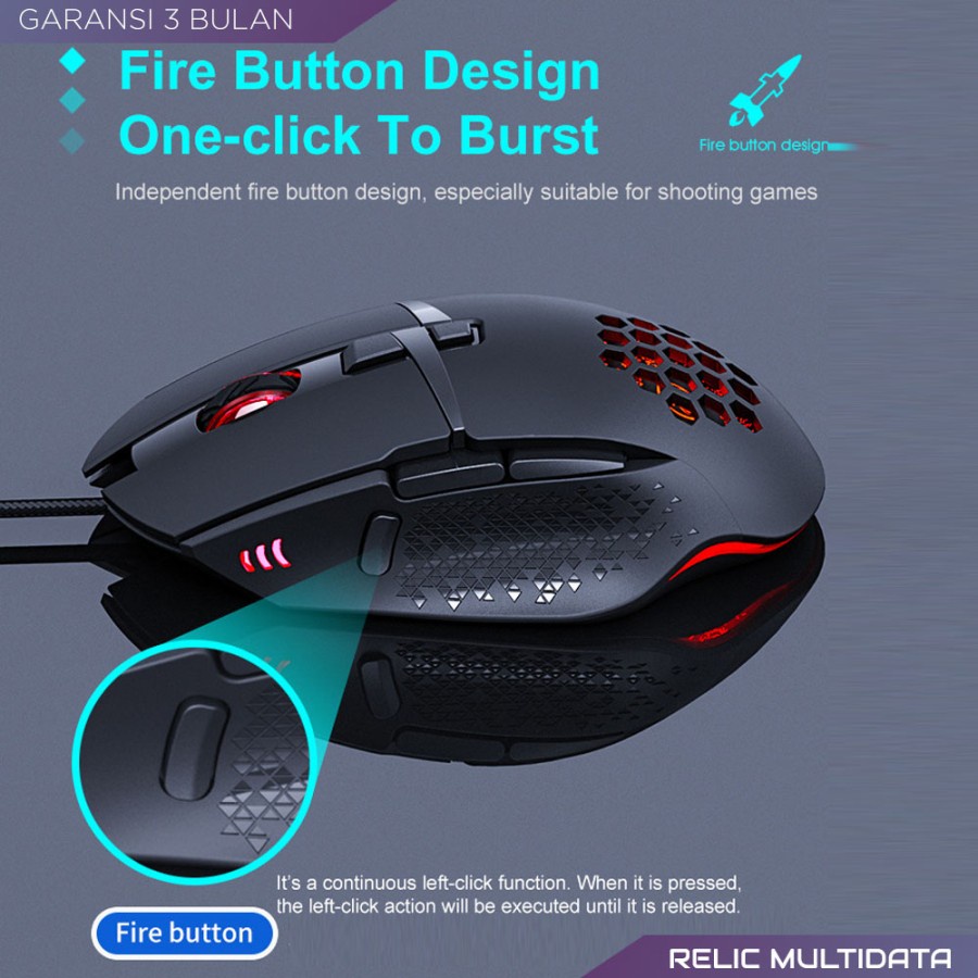 Mouse Gaming Ergonomis 7200DPI 4 LED USB 8 Buttons Aksesoris Laptop Desktop Relic T90 Termruah Premium