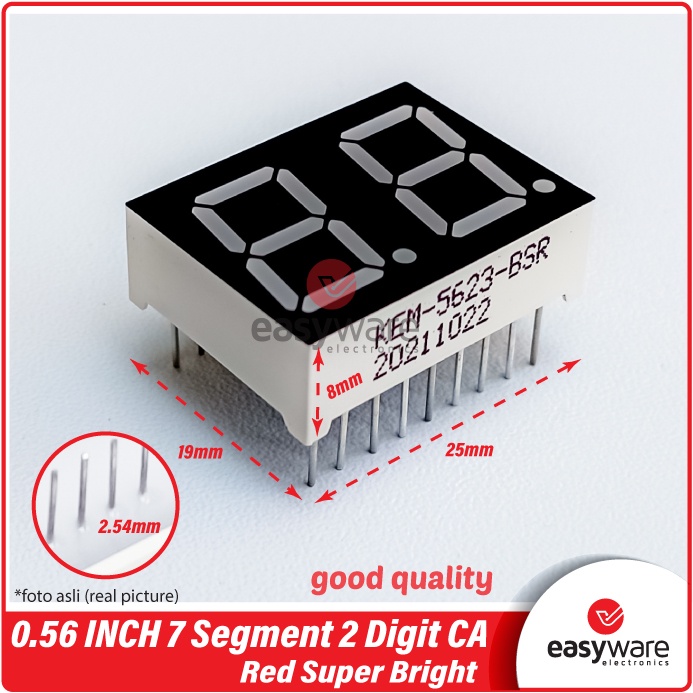 7 Segment 2 Digit 0.56" Merah CA Seven Segmen 2 Digit Merah