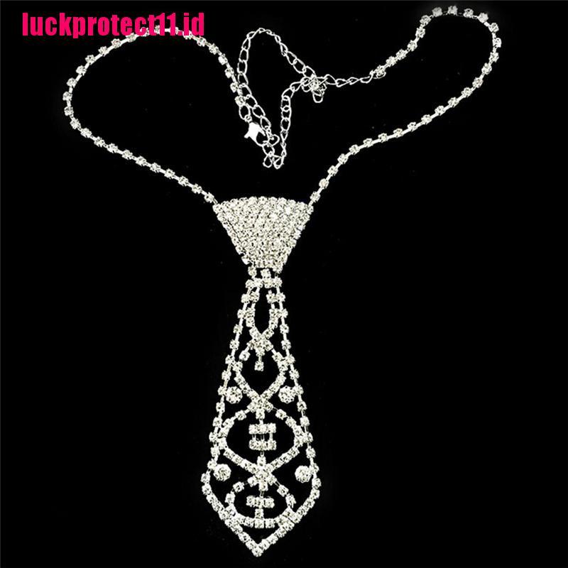 (LUCK) Kalung Choker Wanita Desain Dasi Hias Berlian Imitasi Gaya Sexy Bling Untuk Prom / Pernikahan