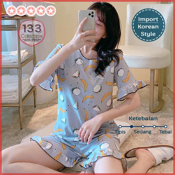 Baju Tidur Neci Keriwil Import Rumbai 居家服 | Setelan Piyama HP Hotpants Gelombang-Burger