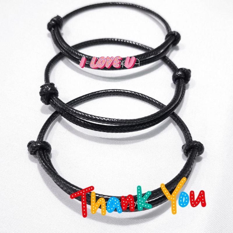 VOD-Gelang hitam polos waterproof 2mm anti air gelang pria gelang wanita gelang tali