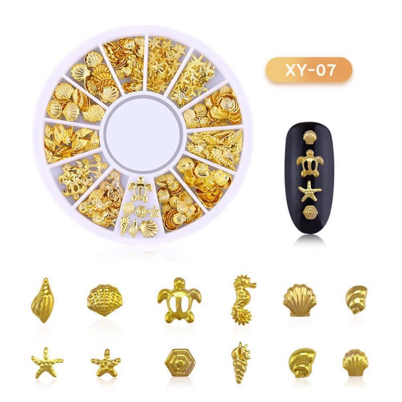 Manik XY Hias Kuku Rhinestone Gold Variasi TERLENGKAP / Wheel Rhinestone / Wheel Nail Art gold lengkap