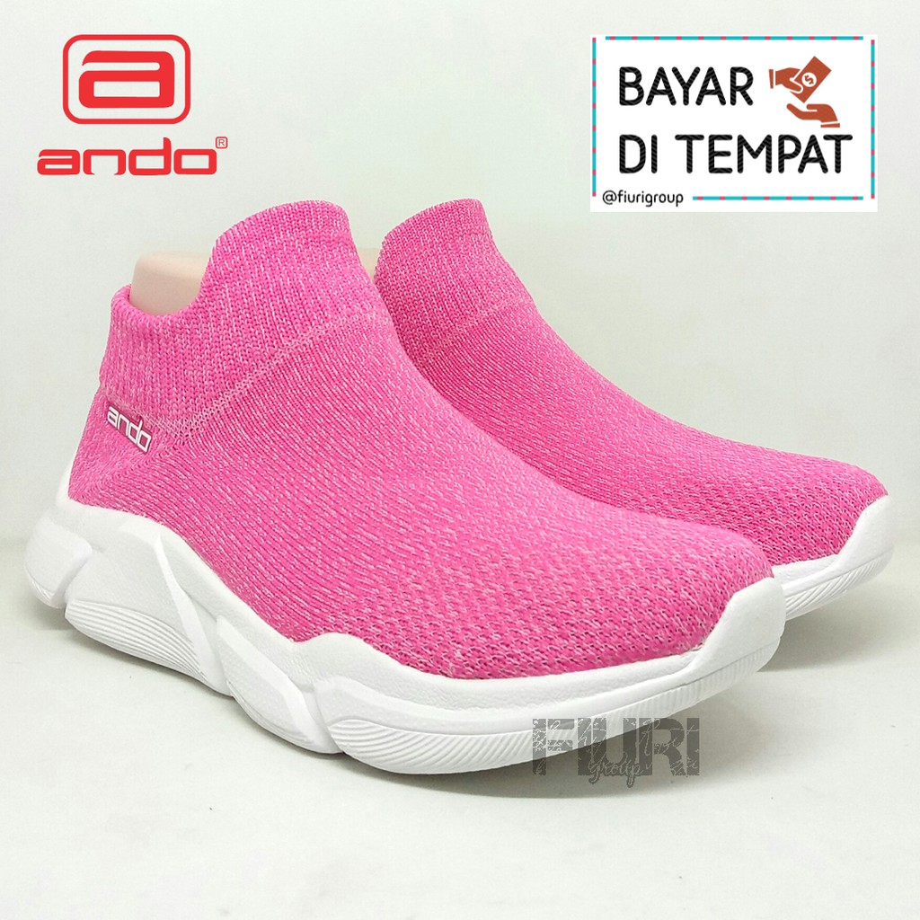 FIURI - Ando Original - THE ROCK 37-40 Pink - Sepatu Sneakers Wanita - Sepatu Olahraga Wanita - Sepatu Knit Rajut Wanita - Sepatu Jogging Wanita - Sepatu Sport - Sepatu Slip On Wanita - Sepatu Cewek