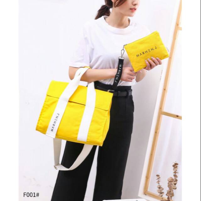 BEST SELLER TAS WANITA TAS Marhen J ROY Canvas Tote Bag Set Pouch F001 TAS BRANDED TAS IMPORT BATAM