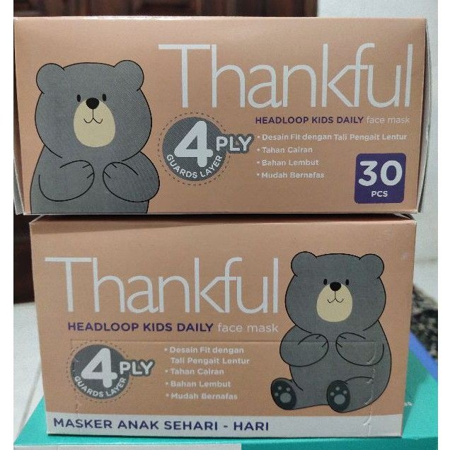 TERMURAH THANKFUL MASKER "HEADLOOP" ANAK 4PLY ISI 30PCS