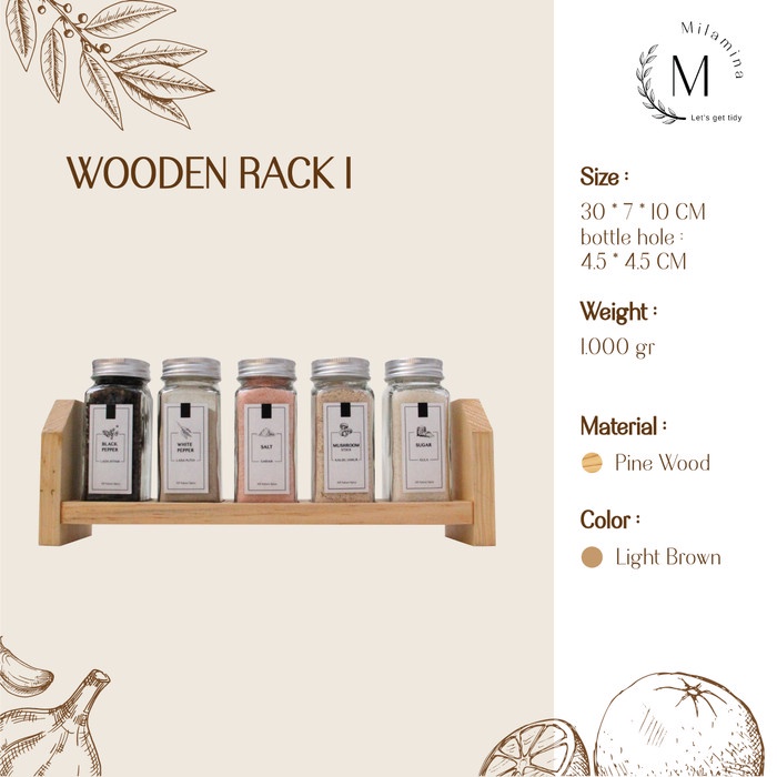 Rak Botol - Rak Kayu Botol Bumbu Set 1 Tingkat/ Rak Dapur/ Rak Bumbu Dapur