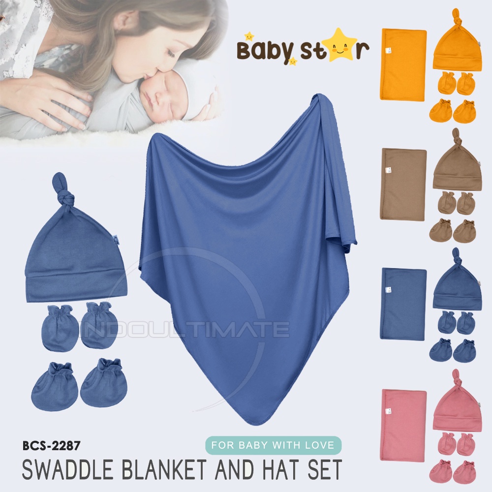 4in1 Perlengkapan Baby Newborn Hampers BABY STAR Bedong Bayi + Topi Kupluk Bayi + Sarung Tangan Kaki Bayi BCS-2287 Perlengkapan bayi baru lahir Kain Selimut Bayi Kain Bedongan bayi Alas Tidur Bayi Selimut Tidur Bayi Baby Hat Topi Kuncir Bayi