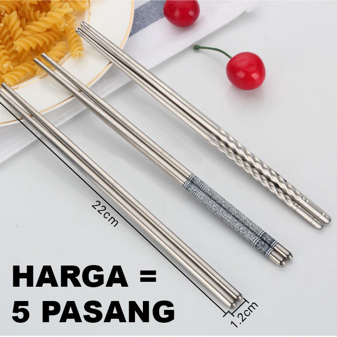 MIIDOSO Sumpit stainless MOTIF Sumpit Chopstick chopsticks Cina Sujeo isi 5 pasang