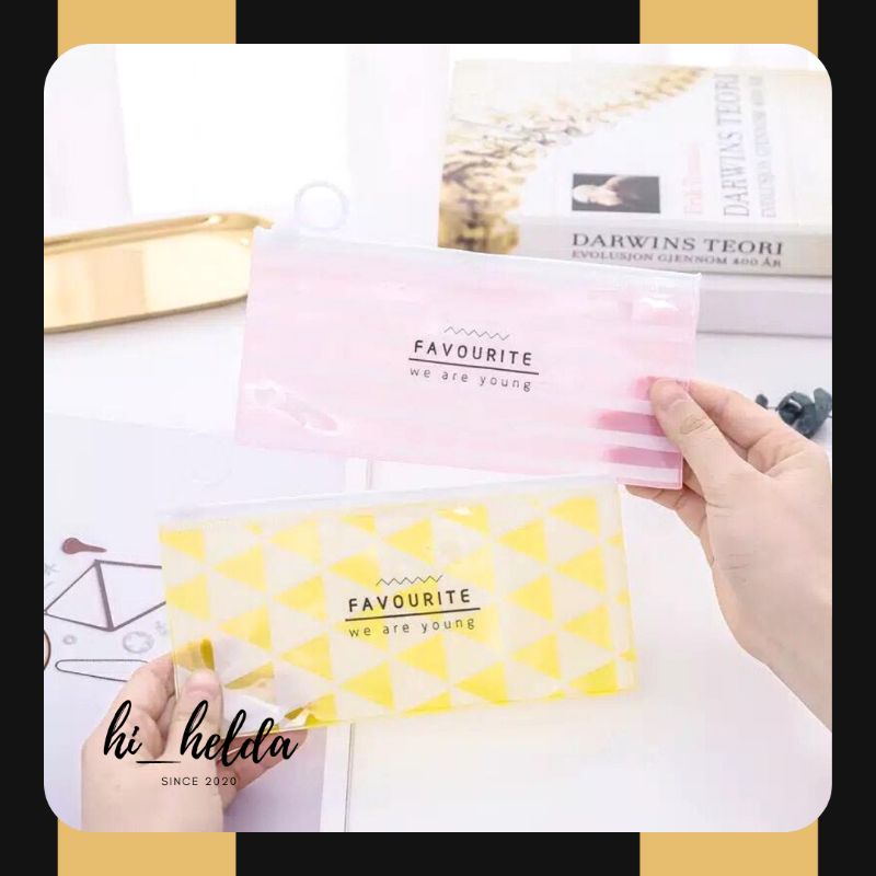 Tempat Pensil Zipper Transparan / Tempat Kosmetik / Pouch Multifungsi / Wadah Make up-7