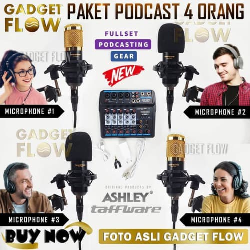 PAKET PODCAST 4 ORANG Mic Microphone BM800 BM 800 Mixer Recording - Gold