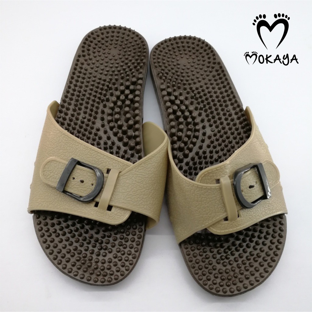 Sandal Slop Rematik Wanita Gesper Besar Empuk Keren Import Mokaya / Size 36-40 (015-1)-Cream