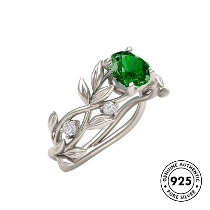 Set Cincin S925 Silver Bentuk Daun Aksen Berlian