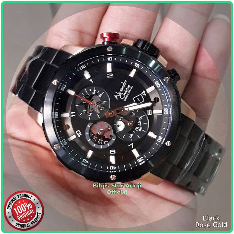 Alexandre Christie Best Seller Ac 6453 Mc Tali Rantai Black Rose Gold Original 100%