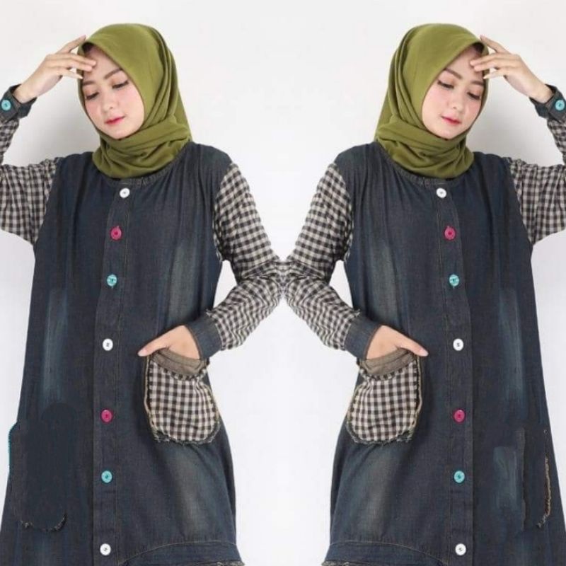 bisa cod/gamis jeans terbaru 2022/gamis jeans jumbo/gamis jeans import/gamis jeans terhits 2022
