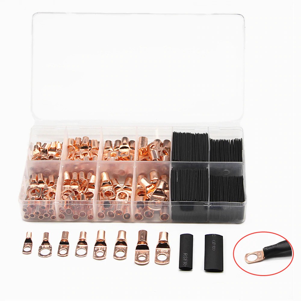 WHDZ Copper Ring Terminal Wire Crimp Connector Kit 120 PCS with Heat Shrinkable Tube 140 PCS