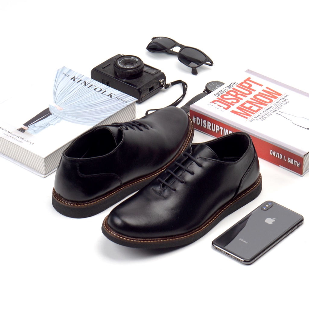 AMEDEO BLACK ORIGINAL x GREATA Sepatu Kulit Sapi Asli Full Hitam Pria Formal Pantofel Tali Kerja Kantor Dinas Resmi Guru Kantoran Pesta Undangan Wedding Kondangan Nikah Kuliah Semi Casual Derby Modern Oxford Genuine Leather Footwear Keren Terbaru Branded